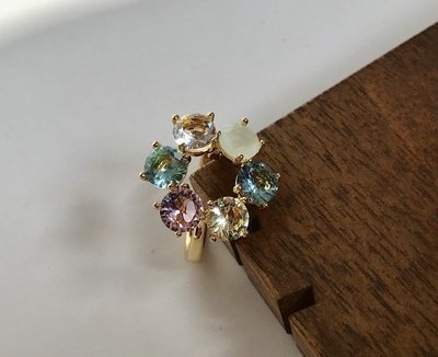 廠家直銷#Les Nereides 水藍星鑽天藍色細6塊寶石水晶戒指星鑽系列法式復古禮服