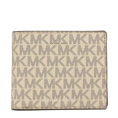 【美麗小舖】MICHAEL KORS MK 麻棕色 防刮PVC皮革 男夾 短夾 皮夾 錢包 卡片夾~M64545