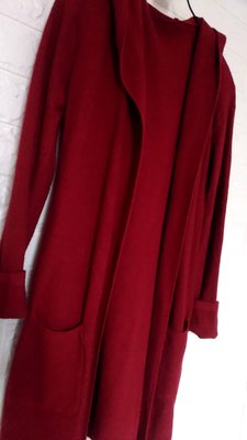 紅色長版厚針織外套 時尚感簡單連帽外套(5-2)