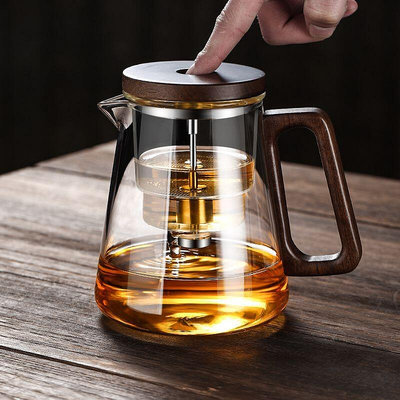 日式飄逸杯泡茶壺耐熱玻璃內膽一鍵茶水分離按壓式沖茶壺濾茶杯~滿200元發貨