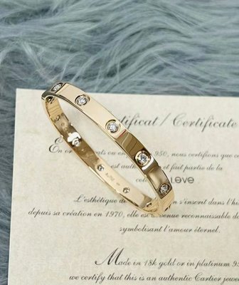二手真品Cartier 卡地亞 Love系列B6040617 手鐲 18K玫瑰金 10顆鑽版 手環