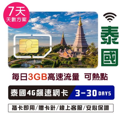 泰國網卡7天 每天3GB 高速流量不斷網 網路卡 泰國SIM卡 曼谷 清邁 普吉島 高速4G LTE 上網