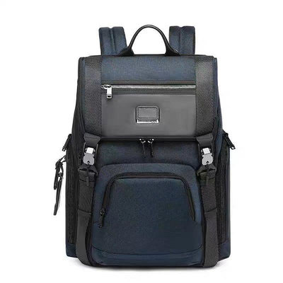 小Z代購#TUMI 藍色 加厚尼龍拼牛皮 多夾層時尚後背包 雙肩包 獨立筆電夾層 可插行李箱 耐磨 商務 休閒 大容量