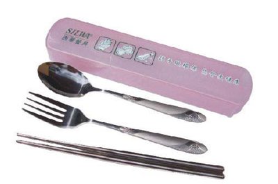 餐具．西華三件式抽取式餐具組．19cm筷子+刻花湯匙+叉子．禮贈品．禮の物語-居家生活