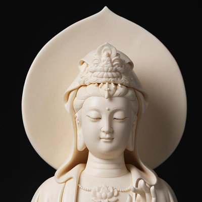 戴玉堂林建平陶瓷擺件《猛犸牙黃如意觀音》觀自在佛像觀世音菩薩