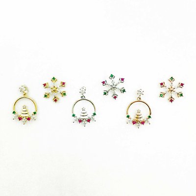 韓國 925純銀 水鑽 聖誕節 聖誕樹 雪花 三色 耳針式耳環