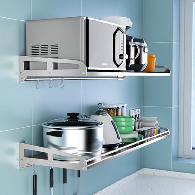熱銷 304不銹鋼壁掛式微波爐置物架廚房墻上烤箱碗碟收納支架子多功能