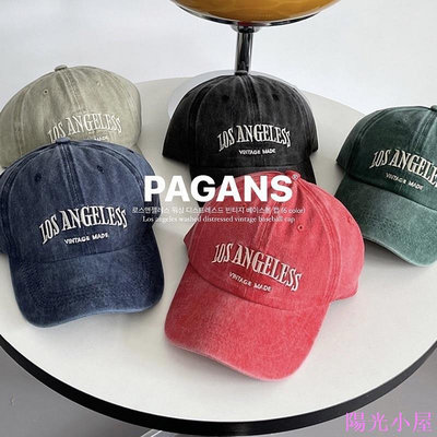 韓國 LOS ANGELESS 刺繡 英文 牛仔 復古 水洗 仿舊 棒球帽 老帽 帽子-陽光小屋