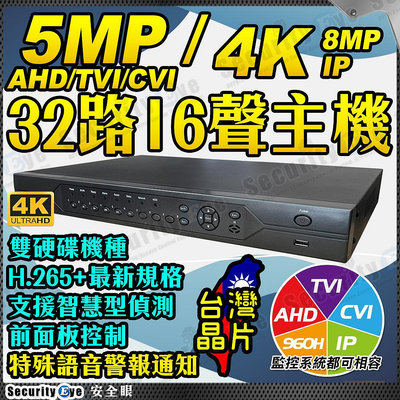 32路 16聲 H.265 DVR NVR XVR 雙硬碟 監控主機 5MP 1080P AHD TVI CVBS 960H 4K 8MP 網路攝影機 另 16