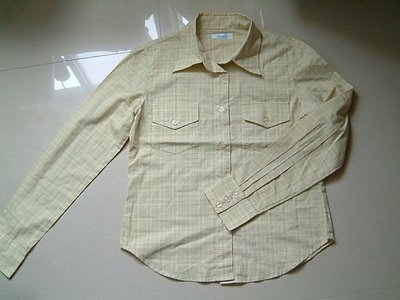 7【e-Land】黃色細格子雙口袋長袖襯衫