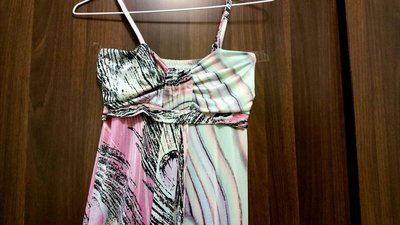 ??語嫣韓版 度假必備繽紛粉色波西米亞細肩帶長洋裝?