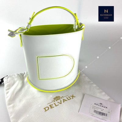 【翰貝格名牌館】全新真品 Delvaux Pin mini D型口袋 白色 皮革 混搭 螢光綠 兩用 水桶包