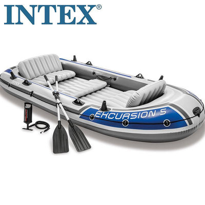 水上設備 游泳 INTEX 68325漂流者專業戶外5人船組漂流釣魚船橡皮筏艇加厚皮劃艇