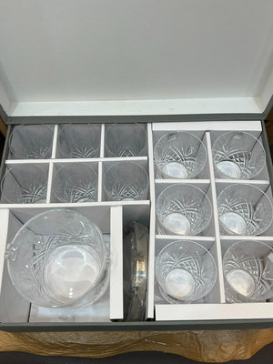【二手】日本豪雅HOYA水晶切子杯12個、水晶切子冰桶加附件水 回流 陶瓷 茶具【佟掌櫃】-601