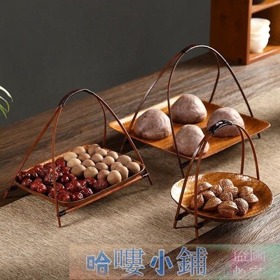 竹製品 竹編手提點心盤手工編織果盤茶點盤展示架提籃酒店糕點籃零食果盤