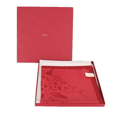 二手 Cartier 卡地亞 美洲豹紅色絲巾42x42附盒 070200000052 再生工場 04