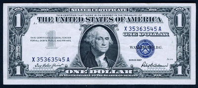 美國USA 1957年版 1美 (銀幣券) 8成以上品相！ 紙幣 紀念鈔 紙鈔【悠然居】75