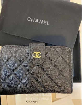 HANAN精品CHANEL 香奈兒 金/銀LOGO 荔枝紋 小羊皮 中夾 A48667 現貨正品