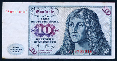 德國錢幣 1980年版 10馬克 7.5成左右品相！票面左邊有微小裂口 紙幣 紀念鈔 紙鈔【悠然居】296