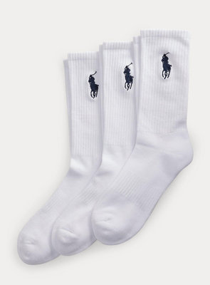 Ralph Laure by polo polo大馬刺繡logo白色長襪  ㄧ組三雙 美國購入  現貨在台ㄧ組