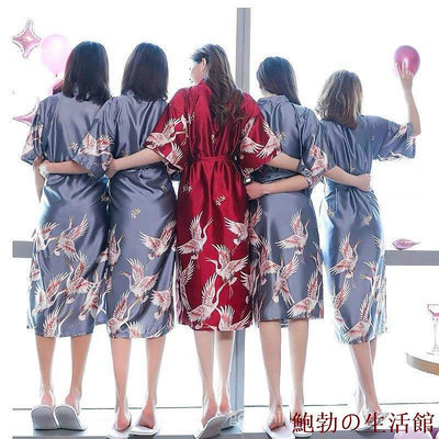 欣欣百貨結婚睡袍紅色 浴袍 伴娘閨蜜團 春夏 睡衣女 婚禮 大尺碼 情侶睡衣 仿真絲綢 家居服 新郎新娘 夏天 晨袍女