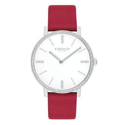 【美麗小舖】COACH 14503427 紅色牛皮錶帶 35mm 女錶 手錶 腕錶 施華洛世奇晶鑽錶-全新真品現貨在台