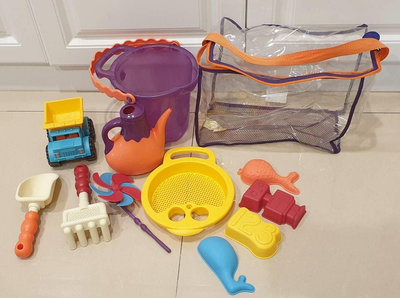 【二手】美國【B.Toys】挖沙組【組合一，小的水桶，附收納袋】