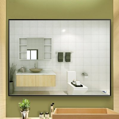 洗手間玄關裝飾鏡 鋁合金帶框浴室鏡 掛墻鏡子化妝鏡穿衣鏡-雙喜生活館
