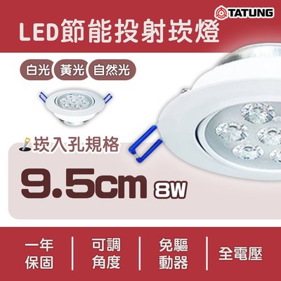 🚚大同TATUNG LED 崁燈 9.5公分 8W 燈珠 燈體可調 30度擺角 白光/黃光/自然光TATUNG-TL-8