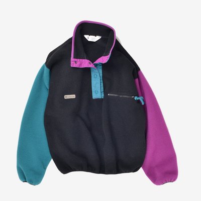 已售出 Columbia pullover 撞色 刷毛 黑 綠 紫 中層衣 snap t 保暖 罩衫 搖粒絨