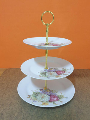 陶瓷盤 點心盤 ENGLAND歐式三雙層水果陶瓷盤 口徑19x22.5x27cm