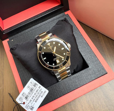 TISSOT Seastar1000 黑色錶盤 金色配銀色不鏽鋼錶帶 石英 男士手錶 T1204102205100 潛水錶