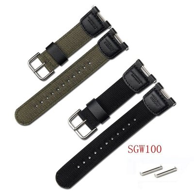 新款推薦 24mm 尼龍皮革錶帶 卡西歐 Casio SGW-100 男士運動不銹鋼帶扣 手錶配件 手錶腕帶錶帶- 可開發票