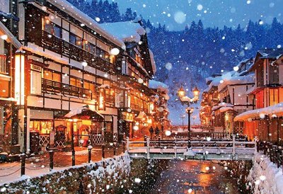 缺 33-125 300片日本進口拼圖 風景 下雪的夜晚 銀山溫泉