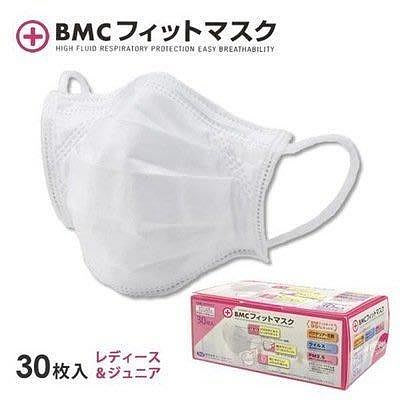 2盒裝60枚入 日本正品BMC女性小尺寸大童平面口罩14.5cm 一盒30枚