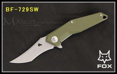 【原型軍品】全新 II FOX BF-729SW KRAVI SHAI Flipper 戰術折刀 石洗刃 綠色