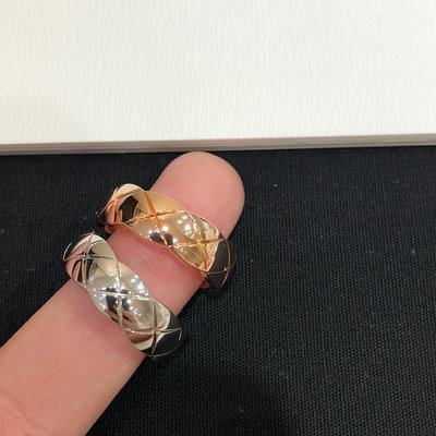單個戒指 王一博同款 CH*珠寶繫列 玫瑰金&銀色coco crush 菱格紋寬版戒指