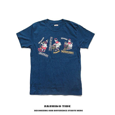 熱款直購#21SS KAPITAL 平田和宏 藍染水洗日韓印花圓領寬松男女款短袖T恤