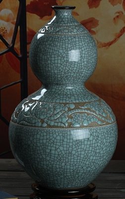 陶瓷仿古裂釉葫蘆瓶 綠裂釉招財葫蘆造型花瓶陶藝品手工陶瓷瓶 簡約插花花器擺飾陶瓷花瓶禮物居家裝飾瓶