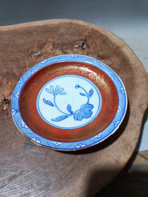 日本回流瓷器古董明治時期青花赤繪盤保真包老清代老瓷器真品