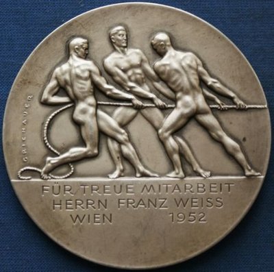 奧地利鍍銀銅章 1952 Wein Medal. Silver plated Bronze 71MM.
