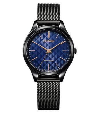 CITIZEN 星辰 光動能時尚米蘭帶女錶-黑藍-EM0505-88L /32mm