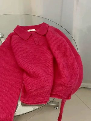 5色🌸樹莓粉馬海毛polo領毛線衫