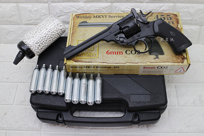 台南 武星級 WG MK6 左輪 手槍 全金屬 CO2直壓槍 黑 + CO2小鋼瓶 + 奶瓶 + 槍盒 ( 折輪風化舊化