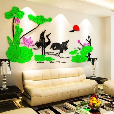 鶴水晶壓克力3D立體壁貼畫客廳臥室沙發電視背景牆牆壁房間裝飾品