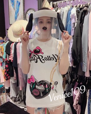 大阪環球影城Hello Kitty亮粉字母可愛印花白色T恤Venice維娜絲日本代購