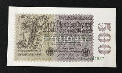 1923年魏瑪德國紙幣500馬克紙，包老包真 德國老紙幣