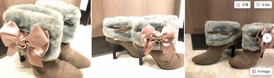 日本購入 絨毛毛蝴蝶結水鑽麂皮短靴 踝靴 日本歐美秋冬雜誌款
