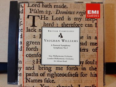 Boult,Vaughan Williams-A Pastoral & No.5 Sym,鮑爾特爵士，佛漢·威廉士，田園 & 第5號交響曲，德國版，如新。