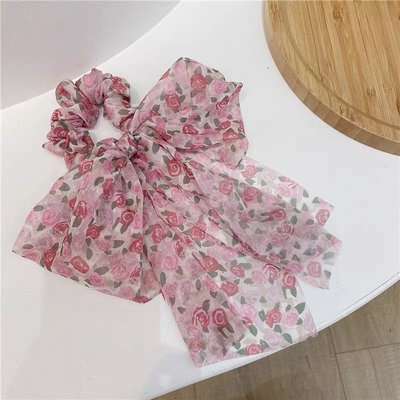 粉紅玫瑰精品屋～🎀韓國蝴蝶結雪紡飄帶髮圈🎀